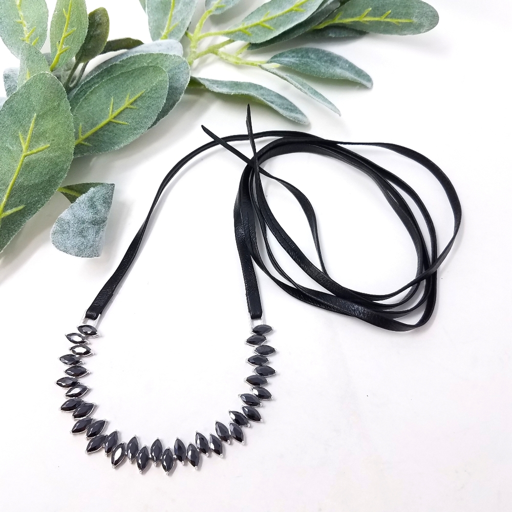 FALLON Monach Jagged Crystal Leather Wrap Choker - Picture 1 of 8